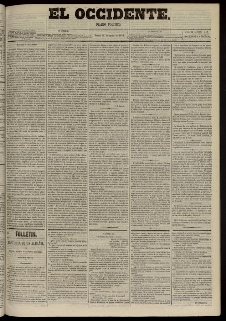 Miniatura de El Occidente: diario político del 21 de enero de 1858, nº 947