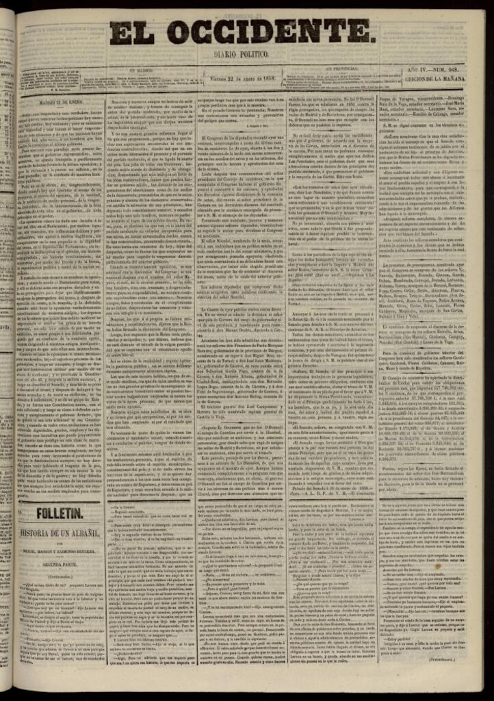 Miniatura de El Occidente: diario político del 22 de enero de 1858, nº 948