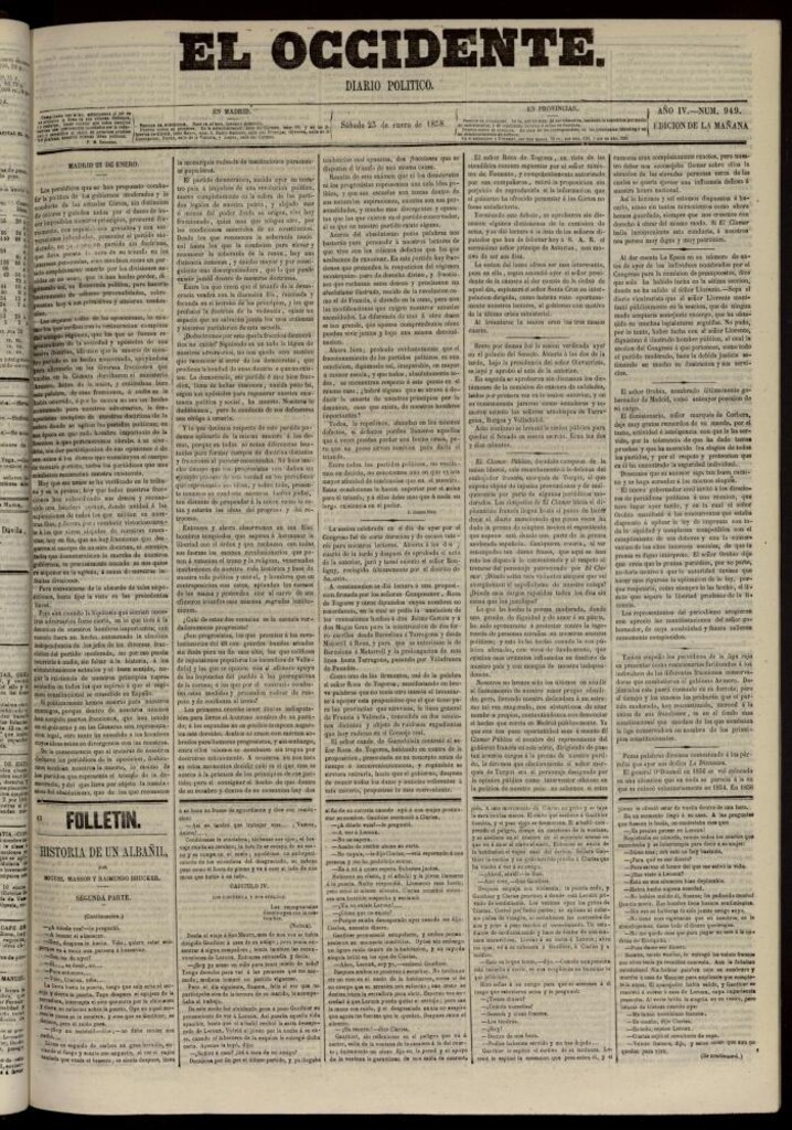 Miniatura de El Occidente: diario político del 23 de enero de 1858, nº 949