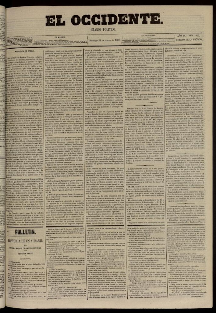 Miniatura de El Occidente: diario político del 24 de enero de 1858, nº 950