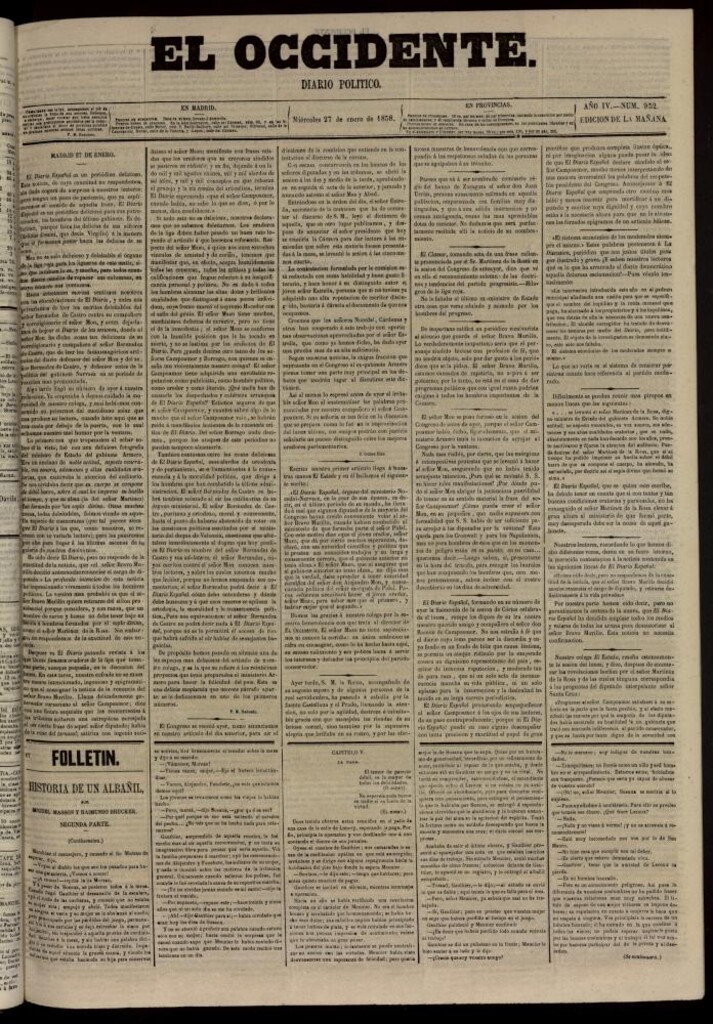 Miniatura de El Occidente: diario político del 27 de enero de 1858, nº 952