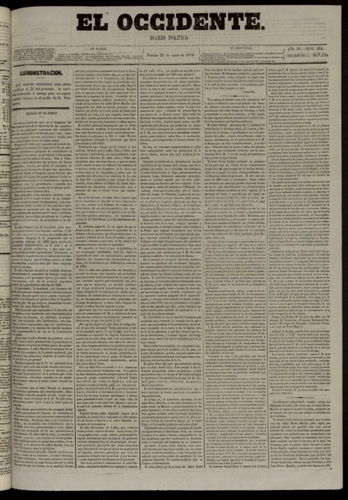 Miniatura de El Occidente: diario político del 29 de enero de 1858, nº 954