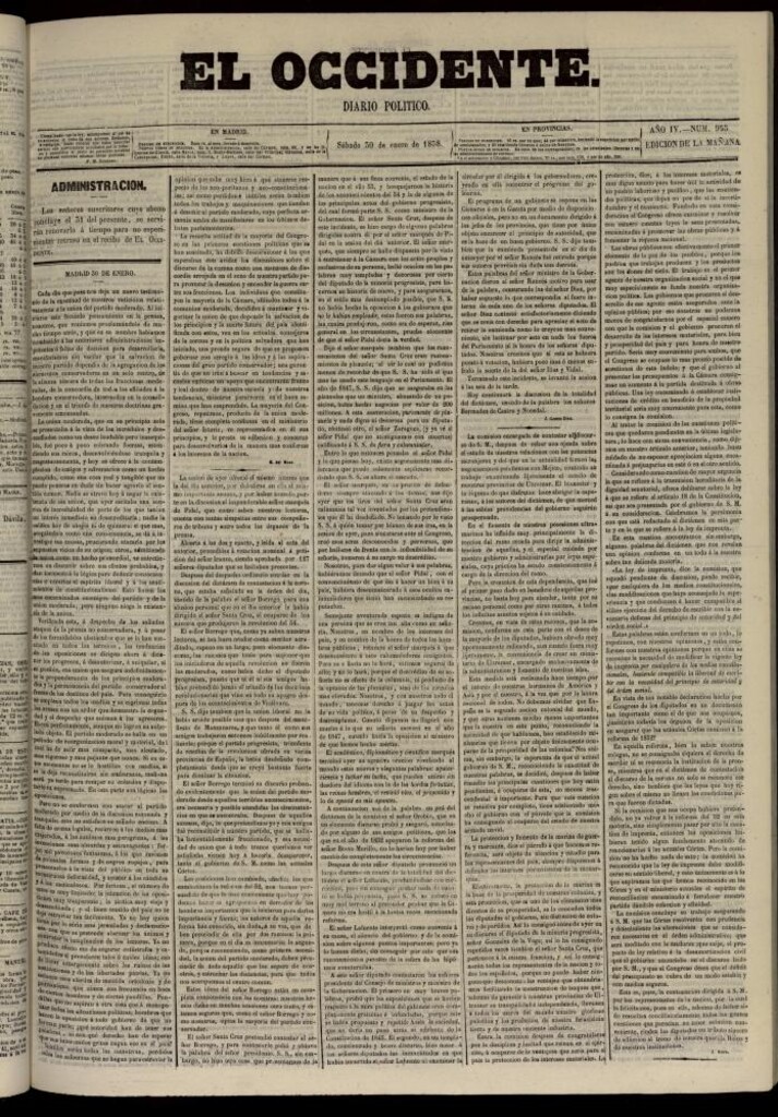 Miniatura de El Occidente: diario político del 30 de enero de 1858, nº 955