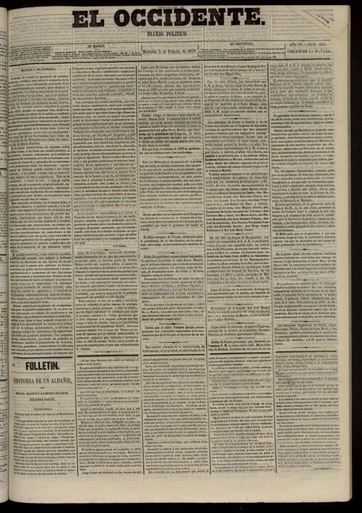 Miniatura de El Occidente: diario político del 3 de febrero de 1858, nº 958