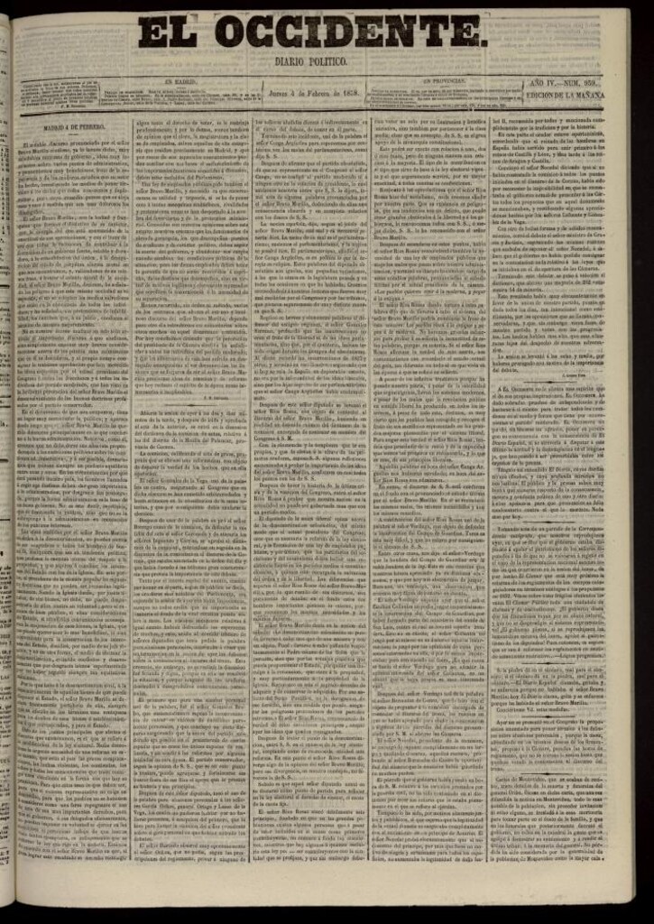 Miniatura de El Occidente: diario político del 4 de febrero de 1858, nº 959