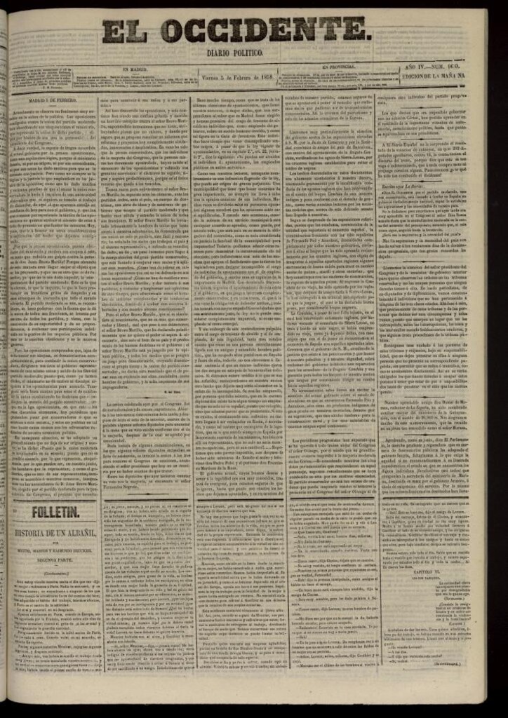 Miniatura de El Occidente: diario político del 5 de febrero de 1858, nº 960