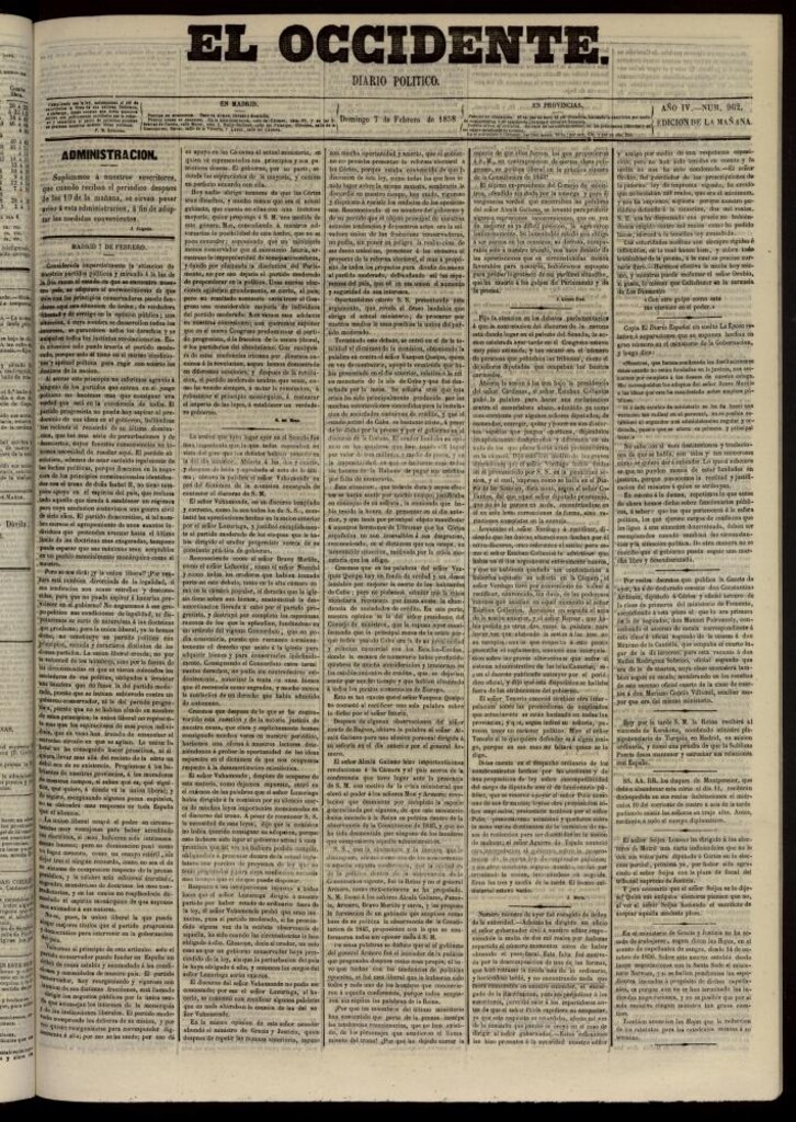Miniatura de El Occidente: diario político del 7 de febrero de 1858, nº 962