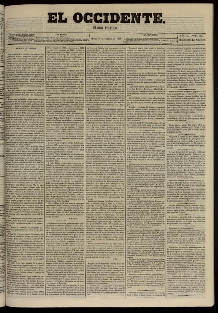 Miniatura de El Occidente: diario político del 9 de febrero de 1858, nº 963