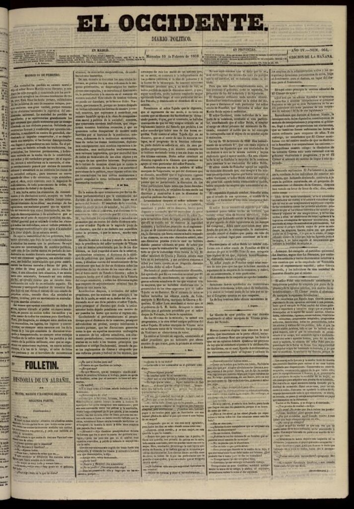 Miniatura de El Occidente: diario político del 10 de febrero de 1858, nº 964