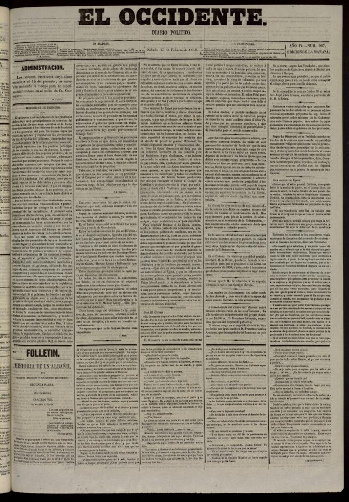 Miniatura de El Occidente: diario político del 13 de febrero de 1858, nº 967