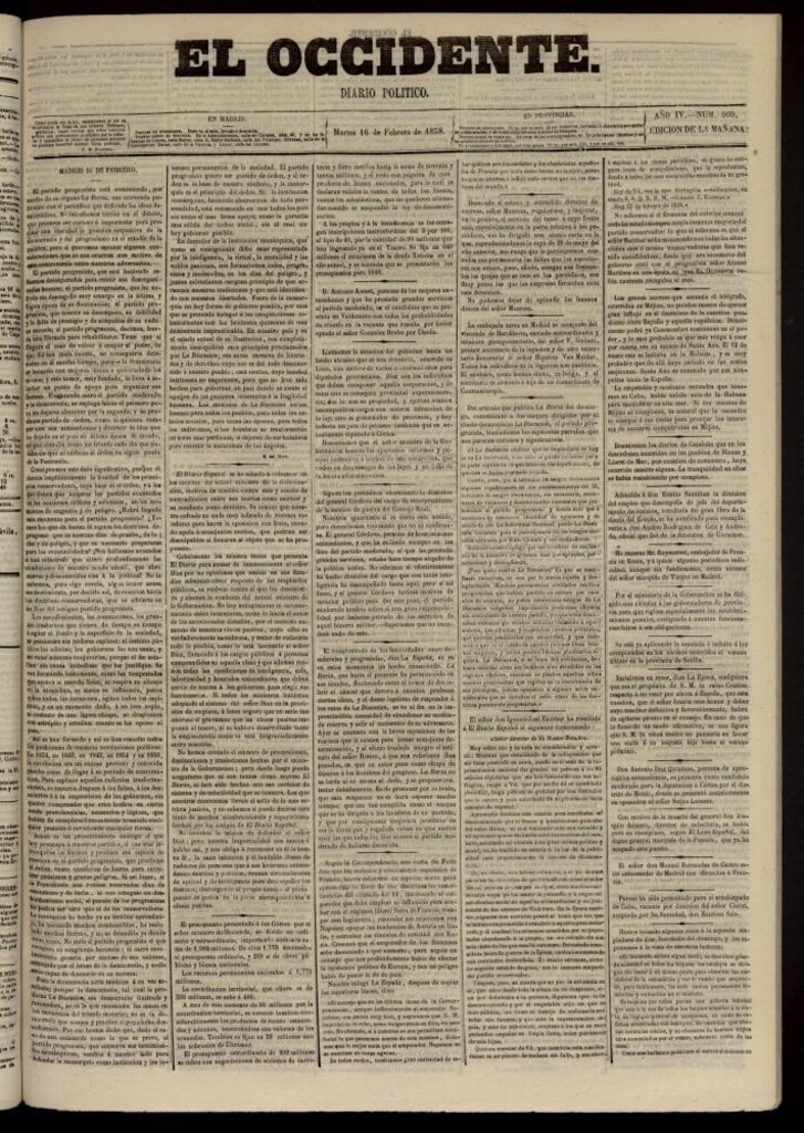 Miniatura de El Occidente: diario político del 16 de febrero de 1858, nº 969