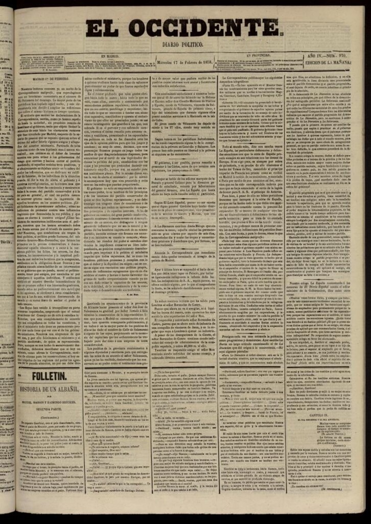Miniatura de El Occidente: diario político del 17 de febrero de 1858, nº 970