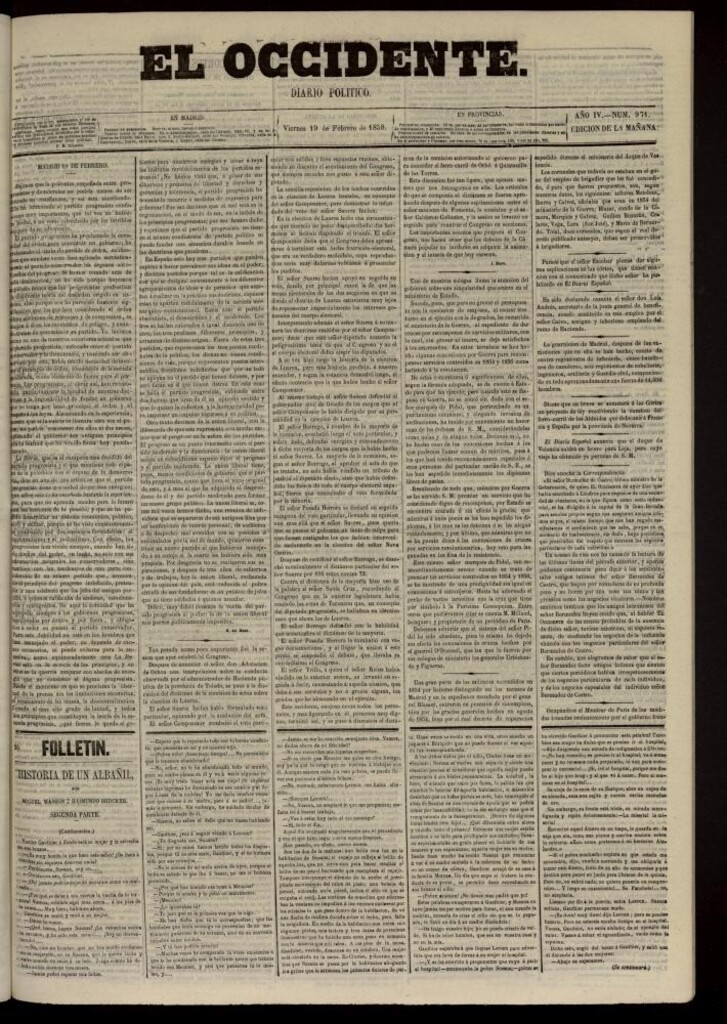 Miniatura de El Occidente: diario político del 19 de febrero de 1858, nº 971