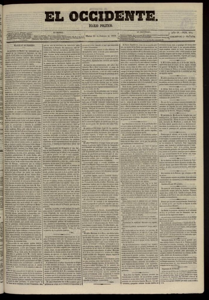 Miniatura de El Occidente: diario político del 23 de febrero de 1858, nº 974