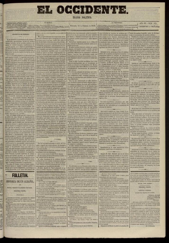Miniatura de El Occidente: diario político del 24 de febrero de 1858, nº 975