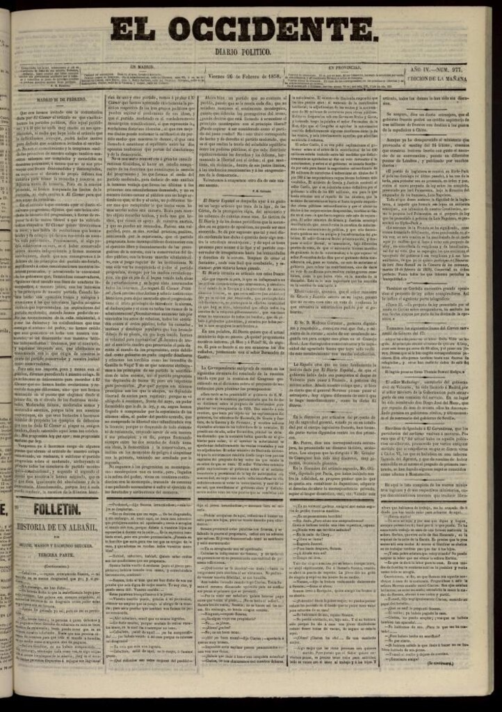 Miniatura de El Occidente: diario político del 26 de febrero de 1858, nº 977