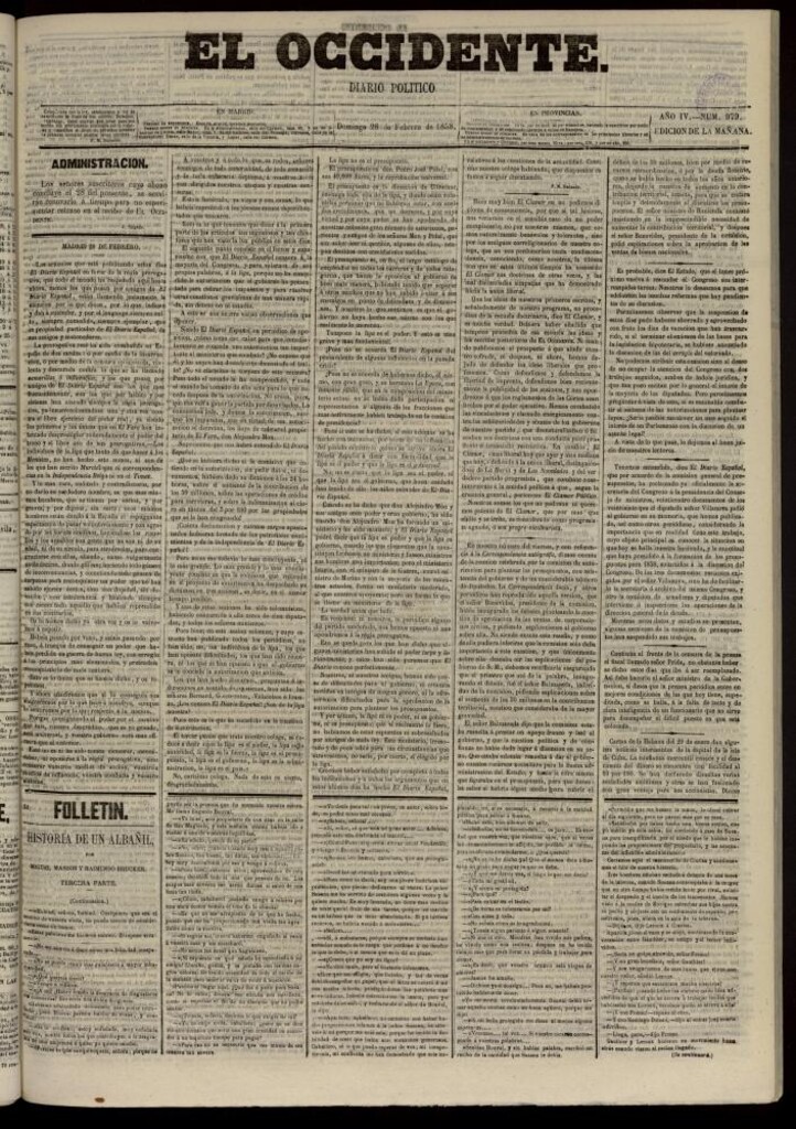 Miniatura de El Occidente: diario político del 28 de febrero de 1858, nº 979