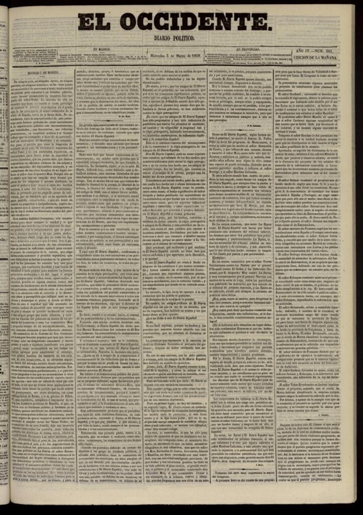 Miniatura de El Occidente: diario político del 3 de marzo de 1858, nº 981