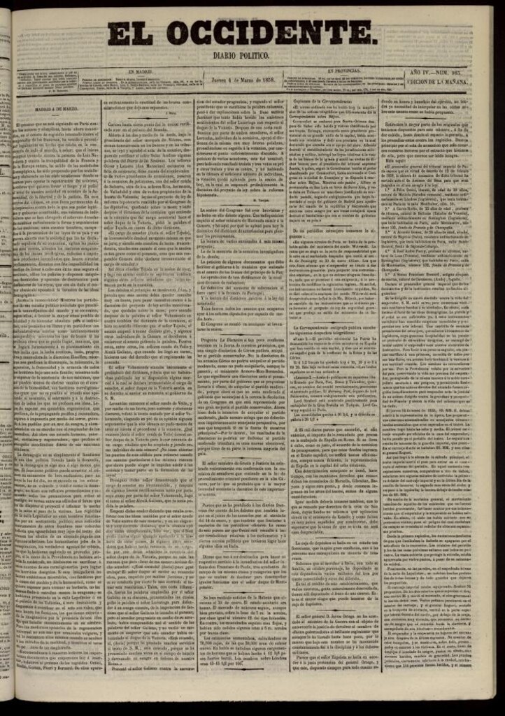 Miniatura de El Occidente: diario político del 4 de marzo de 1858, nº 983