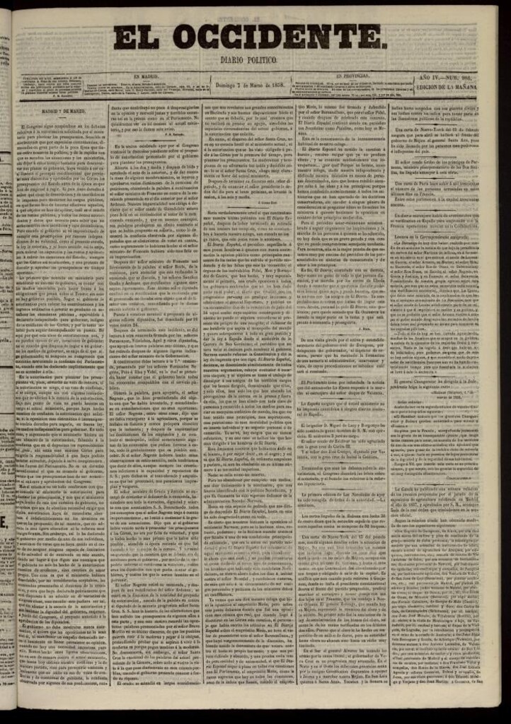 Miniatura de El Occidente: diario político del 7 de marzo de 1858, nº 986