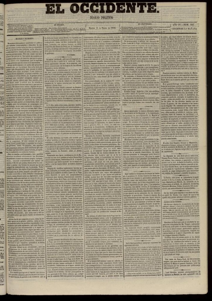 Miniatura de El Occidente: diario político del 9 de marzo de 1858, nº 987