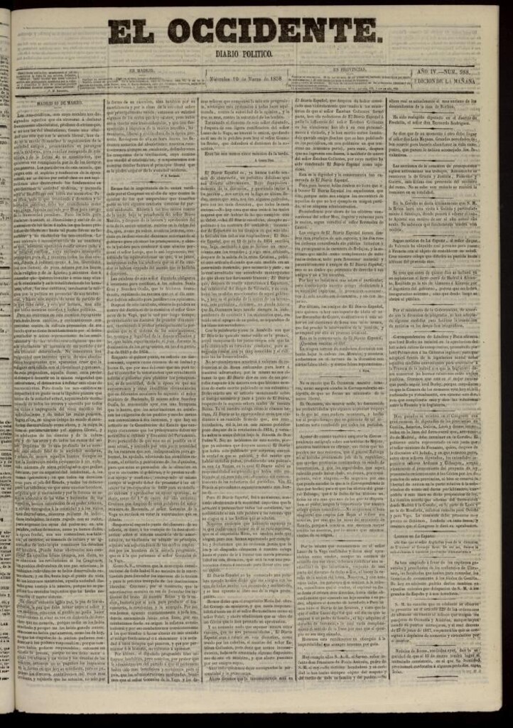 Miniatura de El Occidente: diario político del 10 de marzo de 1858, nº 988