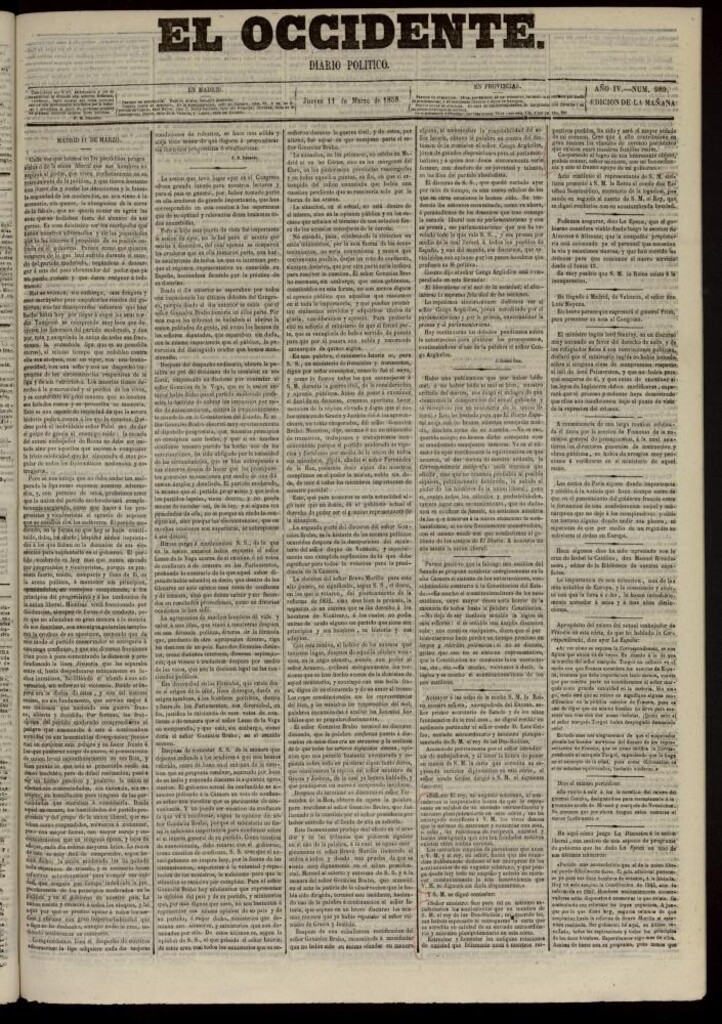 Miniatura de El Occidente: diario político del 11 de marzo de 1858, nº 989