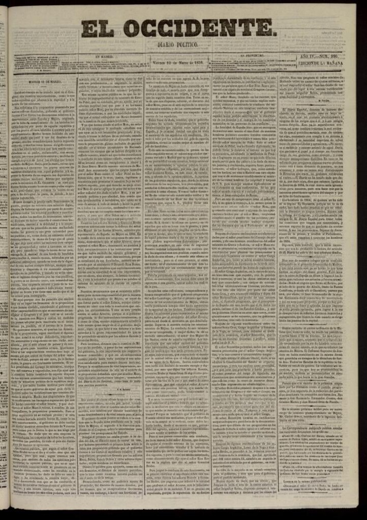 Miniatura de El Occidente: diario político del 12 de marzo de 1858, nº 990