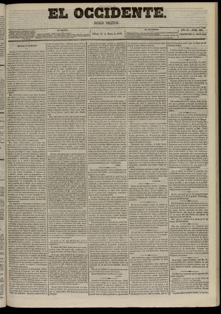 Miniatura de El Occidente: diario político del 13 de marzo de 1858, nº 991
