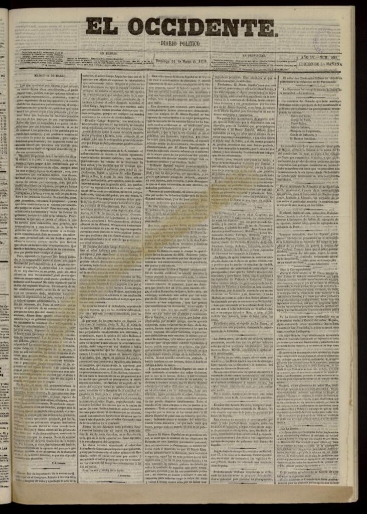 Miniatura de El Occidente: diario político del 14 de marzo de 1858, nº 992