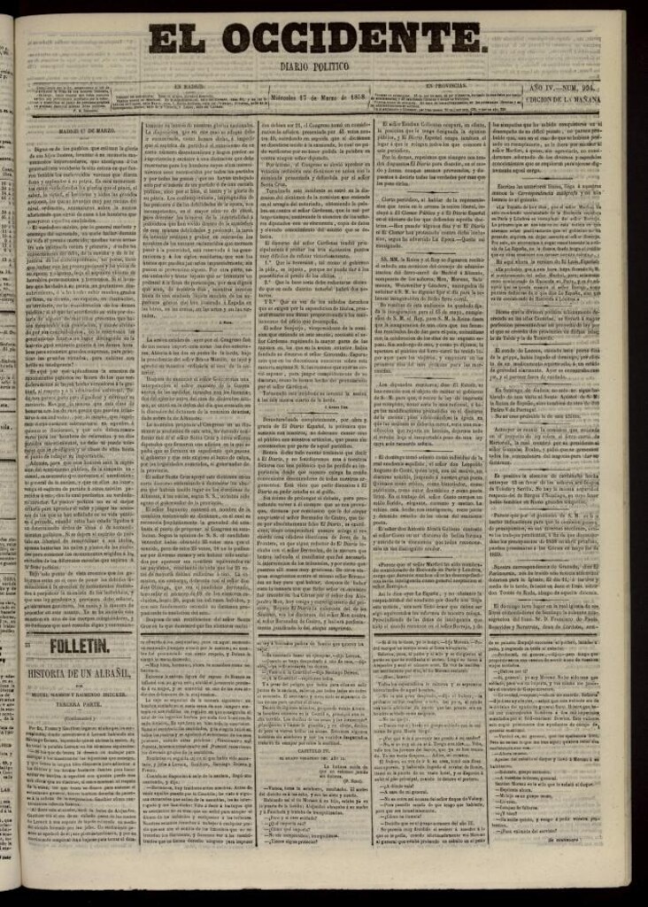 Miniatura de El Occidente: diario político del 17 de marzo de 1858, nº 994