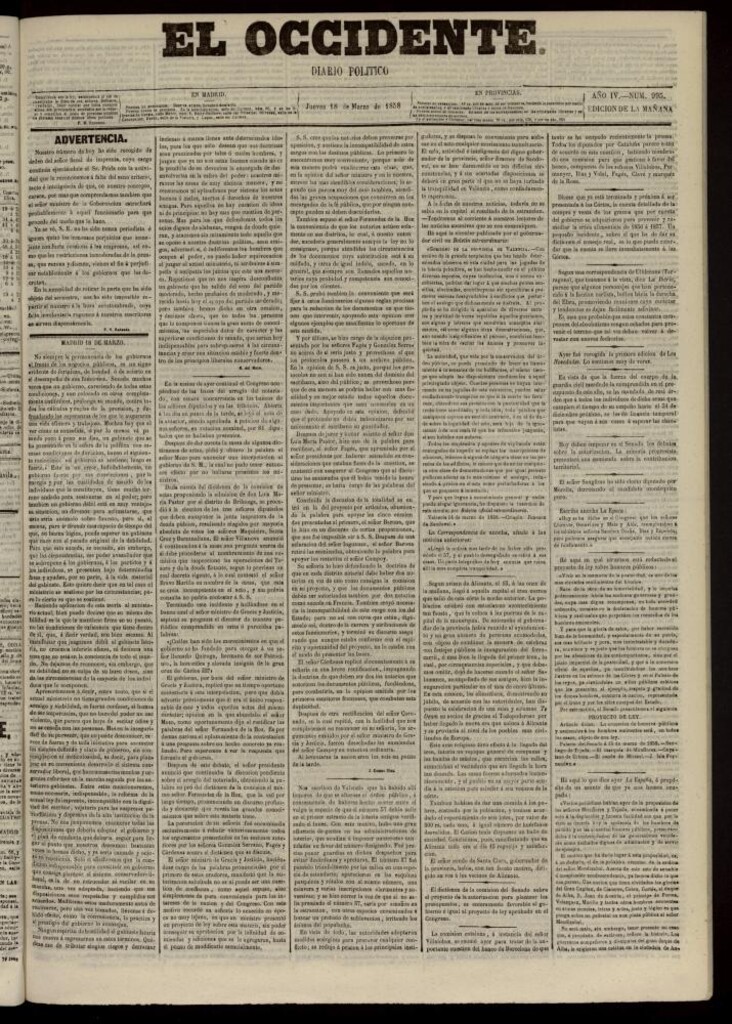 Miniatura de El Occidente: diario político del 18 de marzo de 1858, nº 995. Recogido