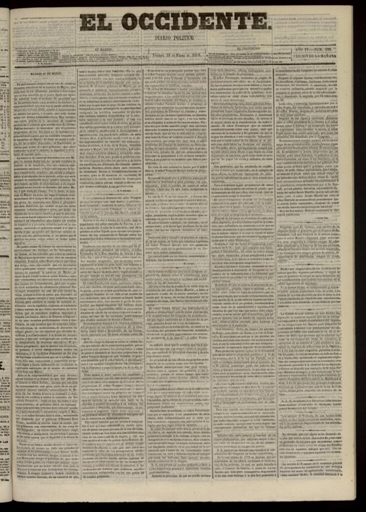 Miniatura de El Occidente: diario político del 19 de marzo de 1858, nº 996