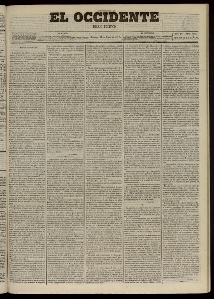 Miniatura de El Occidente: diario político del 21 de marzo de 1858, nº 998
