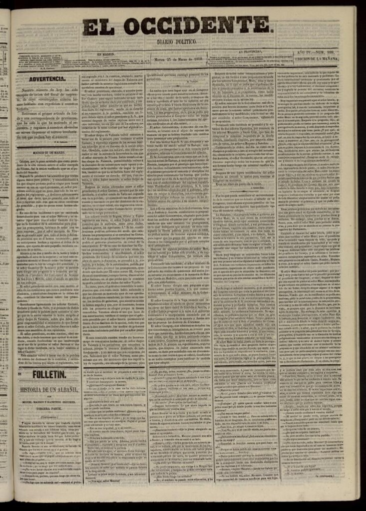 Miniatura de El Occidente: diario político del 23 de marzo de 1858, nº 999