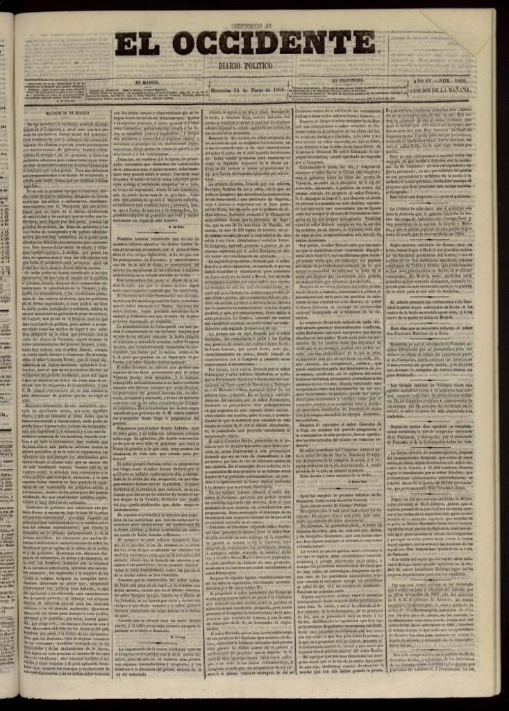 Miniatura de El Occidente: diario político del 24 de marzo de 1858, nº 1000