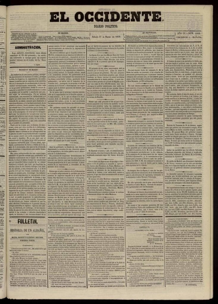 Miniatura de El Occidente: diario político del 27 de marzo de 1858, nº 1002