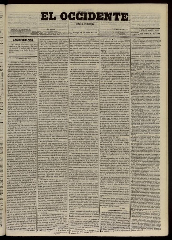 Miniatura de El Occidente: diario político del 28 de marzo de 1858, nº 1003