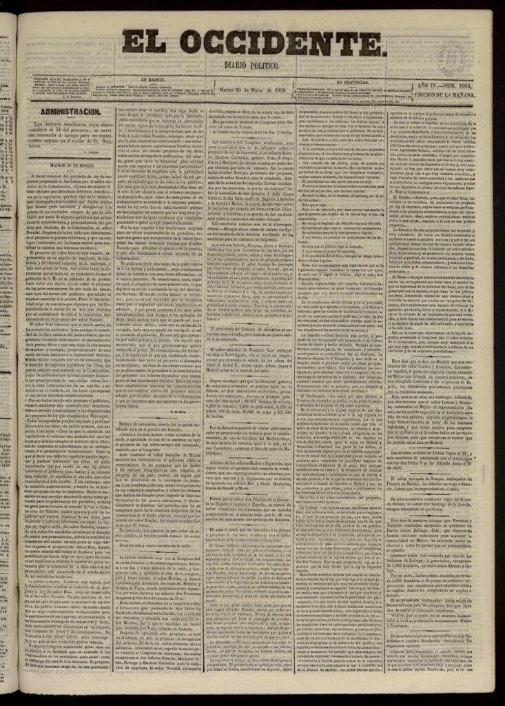 Miniatura de El Occidente: diario político del 30 de marzo de 1858, nº 1004