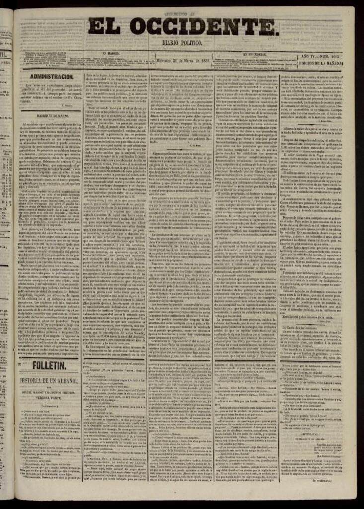 Miniatura de El Occidente: diario político del 31 de marzo de 1858, nº 1005