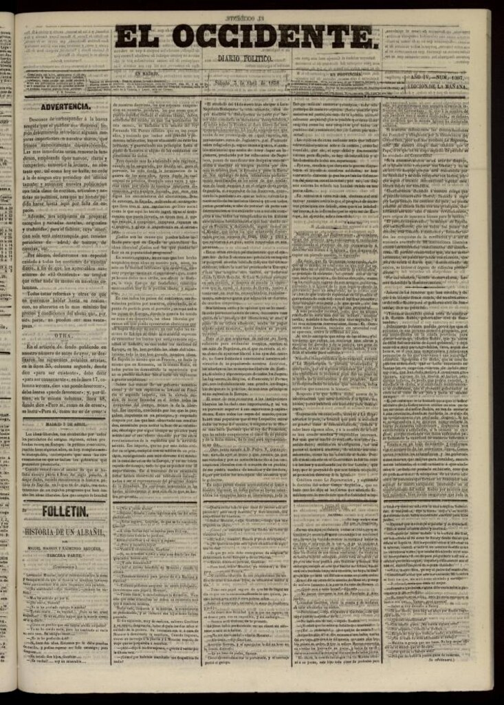 Miniatura de El Occidente: diario político del 3 de abril de 1858, nº 1007