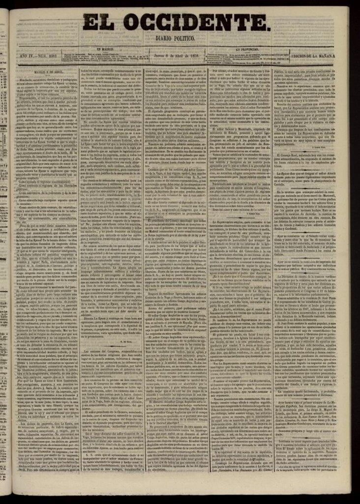 Miniatura de El Occidente: diario político del 8 de abril de 1858, nº 1011