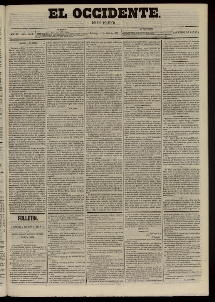 Miniatura de El Occidente: diario político del 11 de abril de 1858, nº 1014