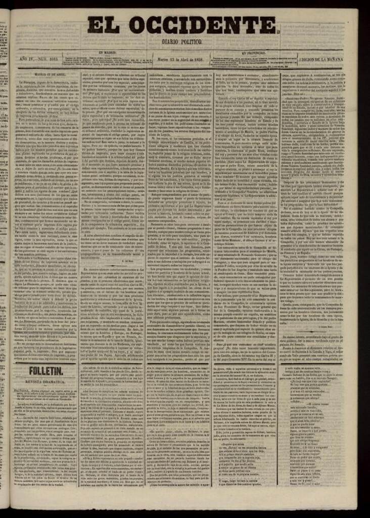 Miniatura de El Occidente: diario político del 13 de abril de 1858, nº 1015