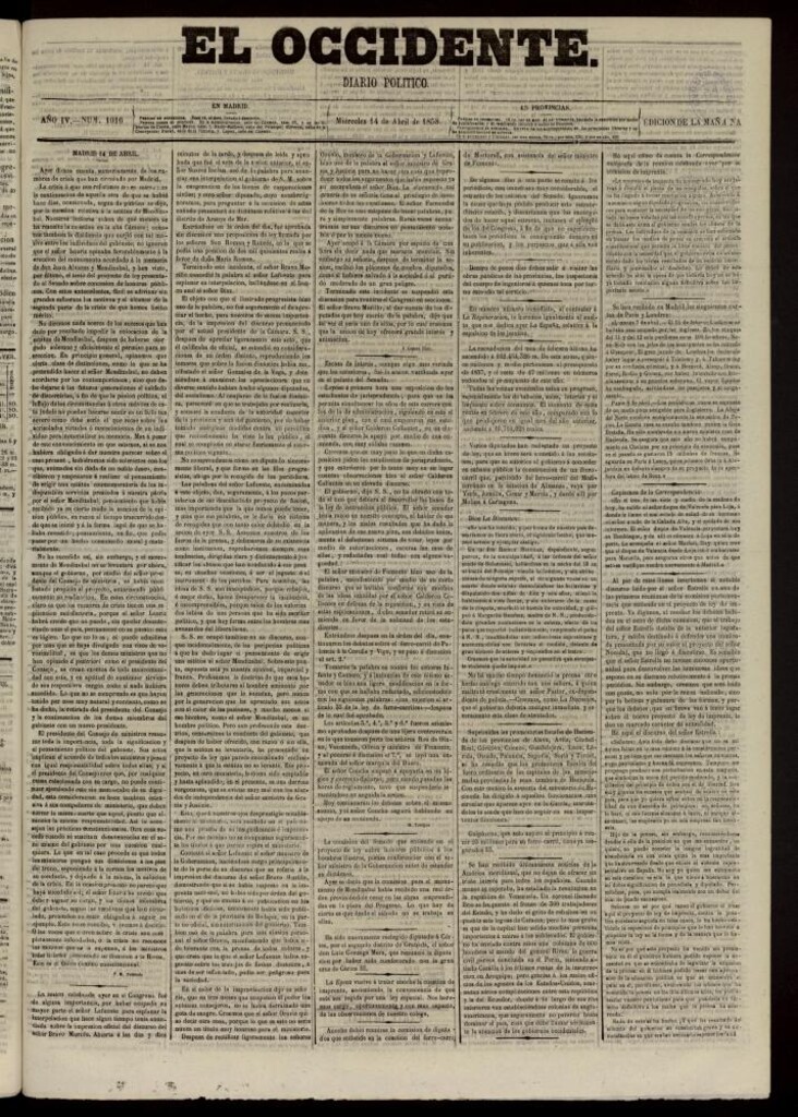 Miniatura de El Occidente: diario político del 14 de abril de 1858, nº 1016