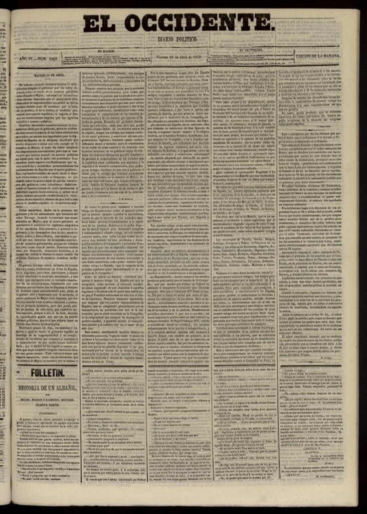 Miniatura de El Occidente: diario político del 16 de abril de 1858, nº 1018