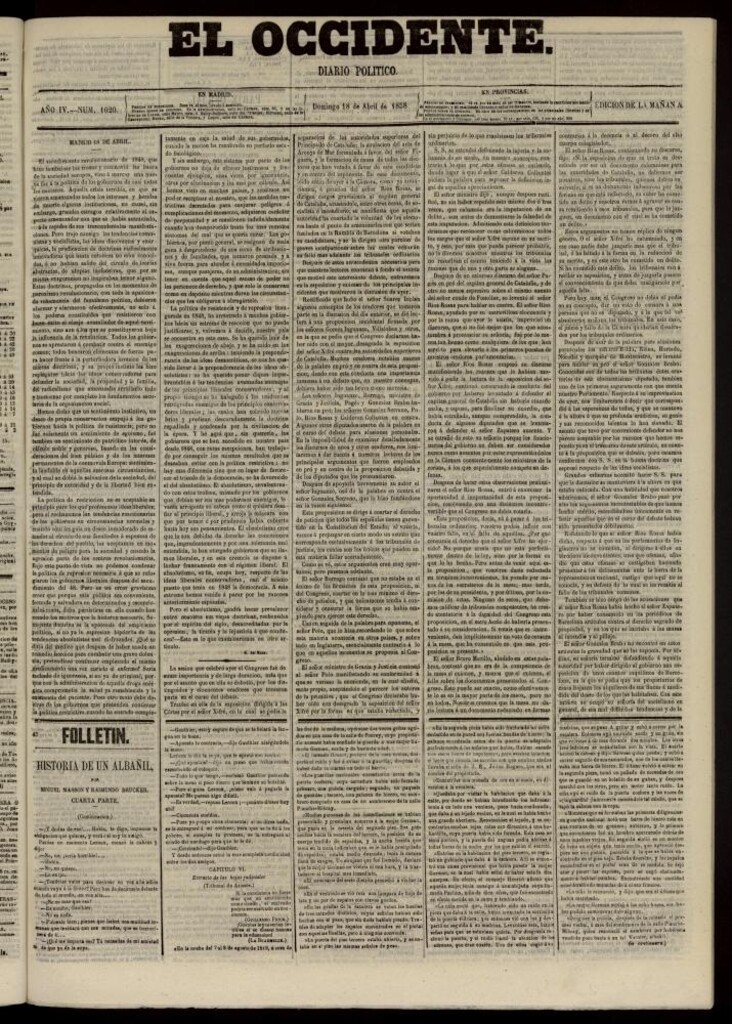 Miniatura de El Occidente: diario político del 18 de abril de 1858, nº 1020