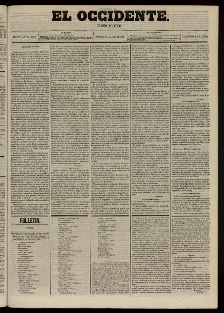 Miniatura de El Occidente: diario político del 21 de abril de 1858, nº 1022