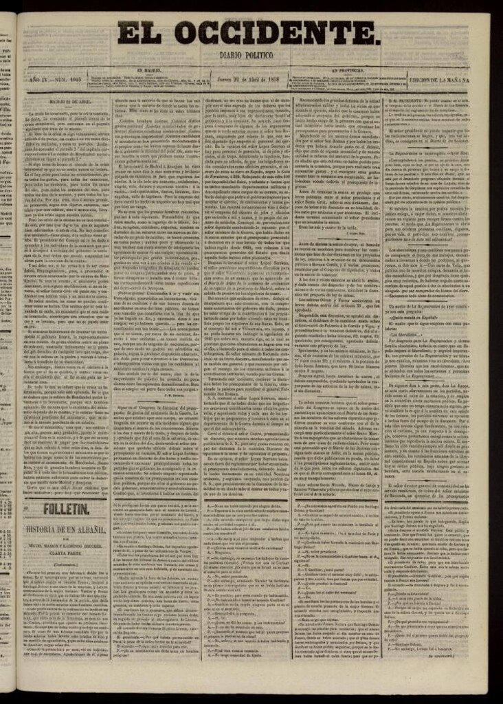 Miniatura de El Occidente: diario político del 22 de abril de 1858, nº 1023