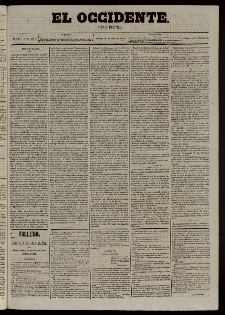 Miniatura de El Occidente: diario político del 23 de abril de 1858, nº 1024